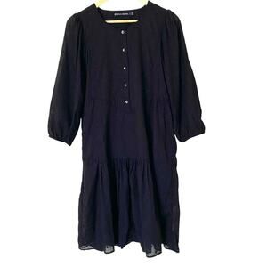 GUDRUN SJODEN Organic Cotton Woven Geometric Pockets Midi Dress in Black - Small